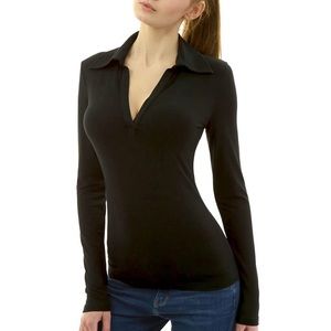 Amélie Boutik V Neck Long Sleeve Polo Shirt